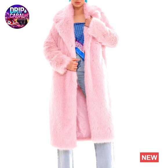 Jackets & Blazers - Long Faux Fur Coat Elegant Lapel Collar Winter Warm Fluffy Outerwear Shaggy